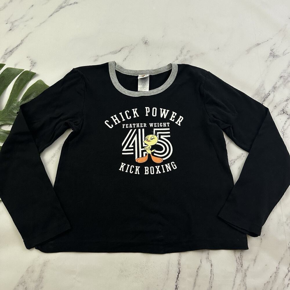 Looney Tunes Womens Vintage Y2k Tweety Bird Tee Shirt Size L Black Chick Power